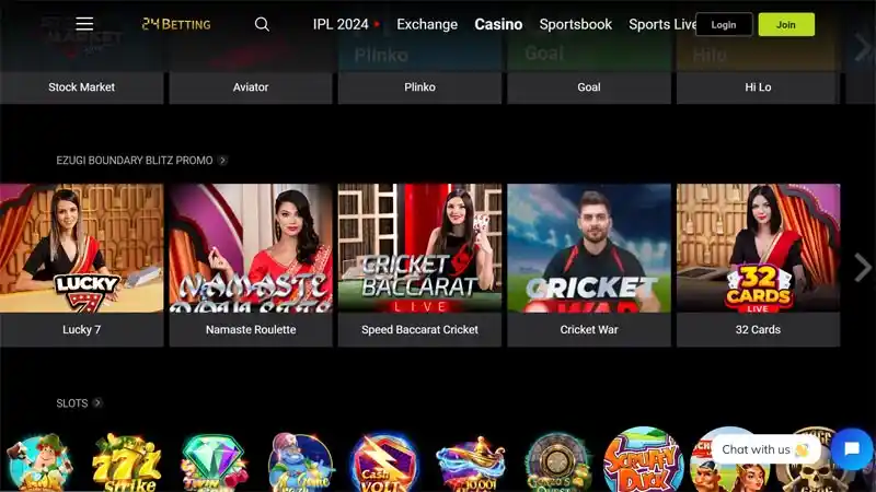 Interactive Roulette in Live Casino Interactive live casino lobby at 24betting showing multiple game options and player chat features